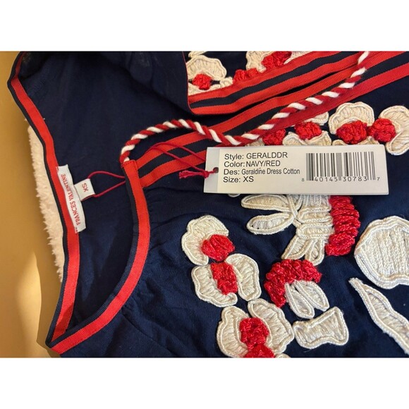 NWT Frances Valentine Geraldine Cotton Embroidery Floral Navy Red Dress Size XS - Picture 14 of 16